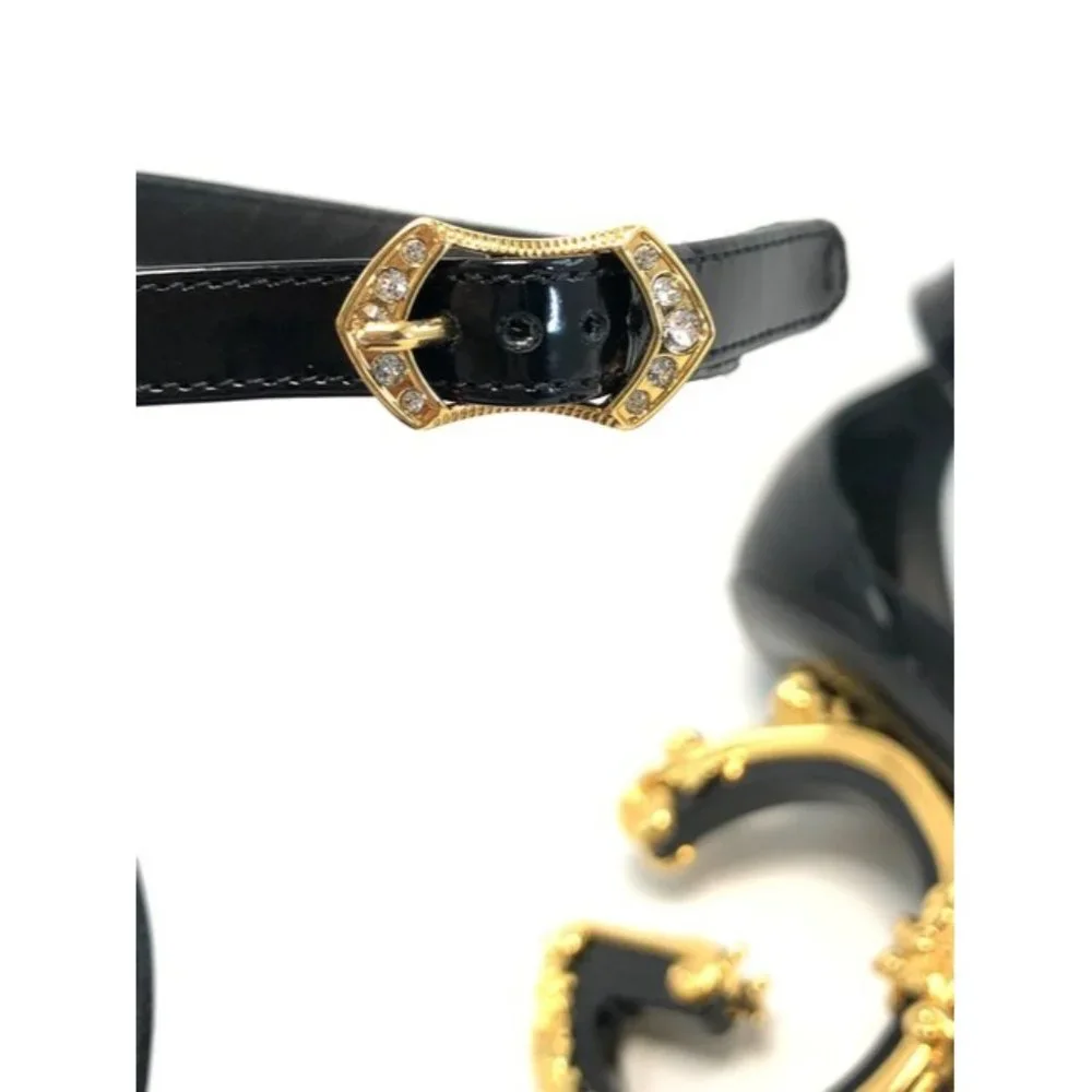 Dolce And Gabbana Black Sculpted Heel Patent Leather Sandals US7.5